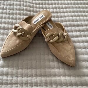 Steve Madden Tan Suede Mules with Chain Accent